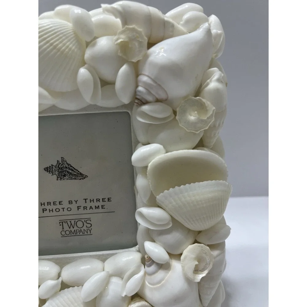 Twos Company White Sea Shell Picture Frame Nautical Shells for 3x3